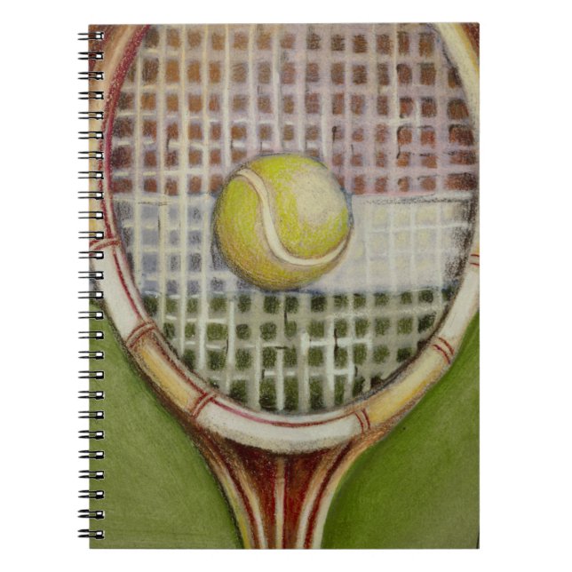 Tennis Racket with Ball Laying on Court Notebook (Front)