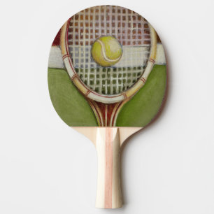 Tennis Racket with Ball Laying on Court Ping Pong Paddle