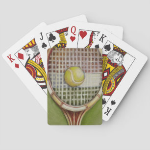 Tennis Racket with Ball Laying on Court Playing Cards