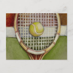 Tennis Racket with Ball Laying on Court Postcard