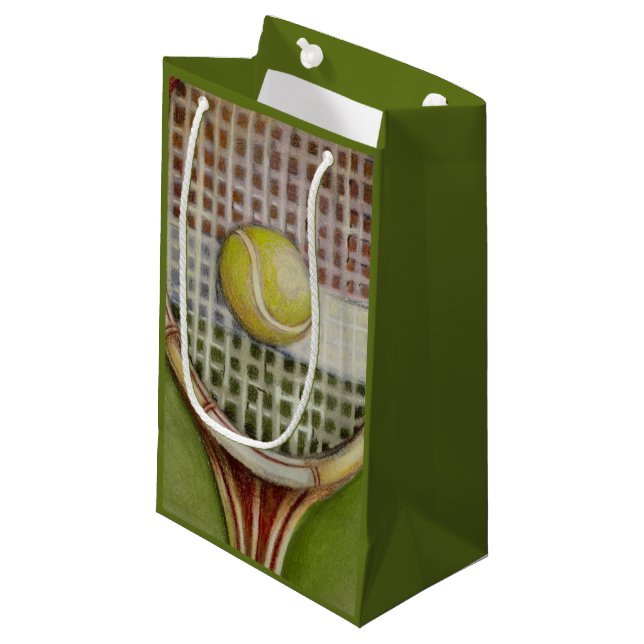 Tennis Racket with Ball Laying on Court Small Gift Bag (Front Angled)