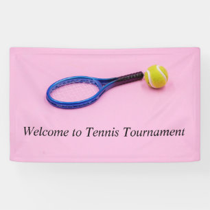 Tennis  racket with ball on pink welcome banner