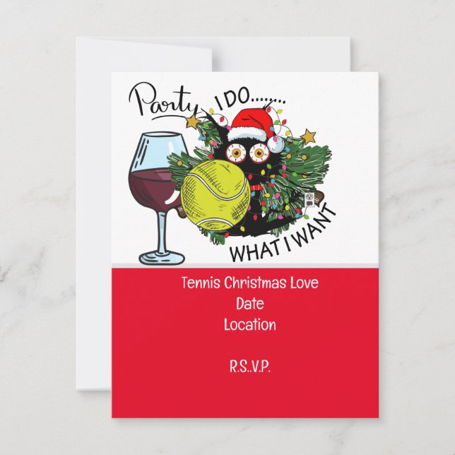 Tennis racket with Christmas with Wine funny Invitation (Front)