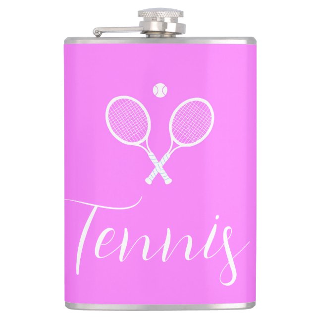 Tennis Rackets and Ball Deep Pink  Hip Flask (Front)