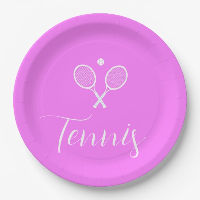 Tennis Rackets and Ball Deep Pink  Paper Plate (Front)