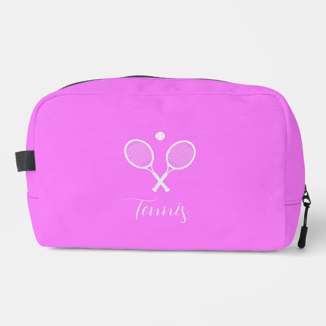 Tennis Rackets and Ball Deep Pink Personalised Dopp Kit (Front)