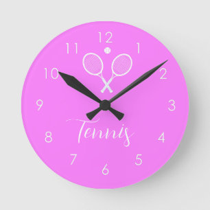 Tennis Rackets and Ball Deep Pink   Round Clock