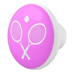 Tennis Rackets and Ball Party Pink Ceramic Knob