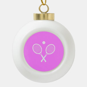 Tennis Rackets and Ball Pink Festive Ceramic Ball Christmas Ornament