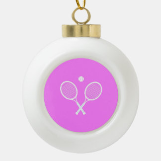 Tennis Rackets and Ball Pink Festive Ceramic Ball Christmas Ornament