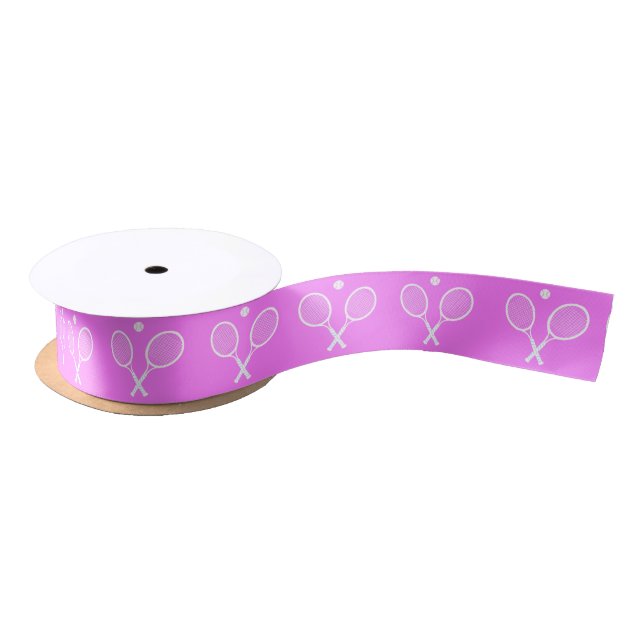 Tennis Rackets and Ball Pink Festive Satin Ribbon (Spool)