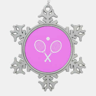 Tennis Rackets and Ball Pink Festive Snowflake Pewter Christmas Ornament