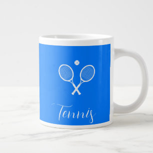Tennis Rackets and Ball Ultramarine Blue  Large Coffee Mug