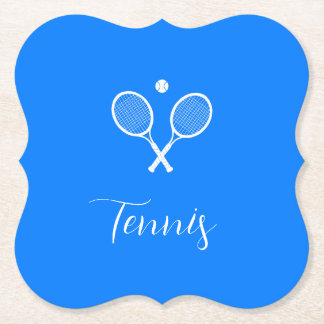 Tennis Rackets and Ball Ultramarine Blue Paper Coaster