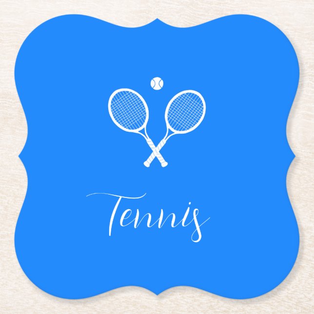 Tennis Rackets and Ball Ultramarine Blue  Paper Coaster (Front)