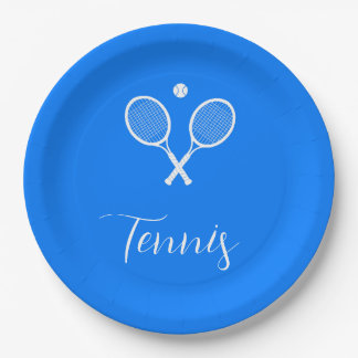 Tennis Rackets and Ball Ultramarine Blue Paper Plate