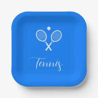 Tennis Rackets and Ball Ultramarine Blue Paper Plate