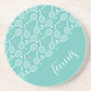 Tennis Rackets and Balls Dusty Green Coaster