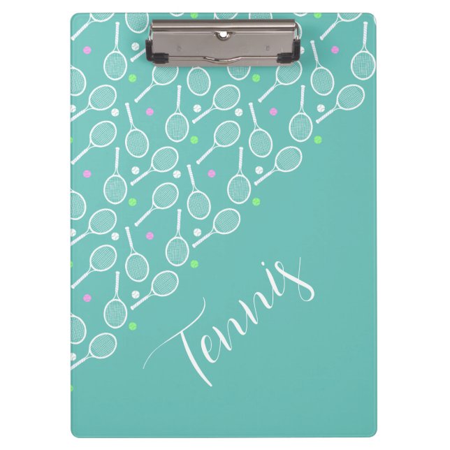 Tennis Rackets and Balls Mint Green Clipboard (Front)