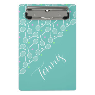Tennis Rackets and Balls Mint Green Mini Clipboard