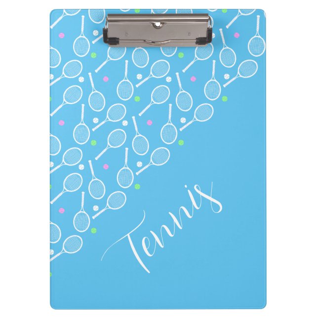 Tennis Rackets and Balls Sky Pale Blue Clipboard (Front)
