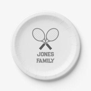 Tennis Rackets and Name Family Reunion Paper Plate