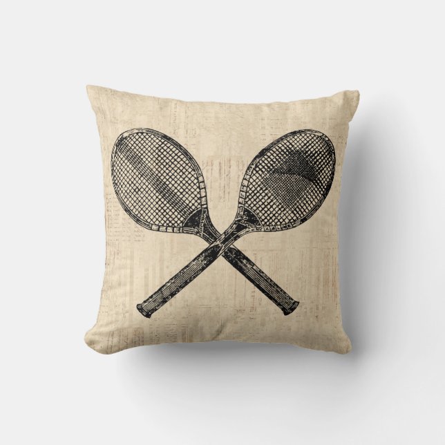Tennis Rackets Antique Tennis Racquet Script Paper Cushion (Front)