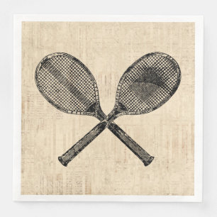 Tennis Rackets Antique Tennis Racquet Script Paper Napkin