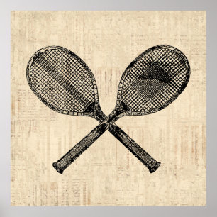Tennis Rackets Antique Tennis Racquet Script Paper Poster