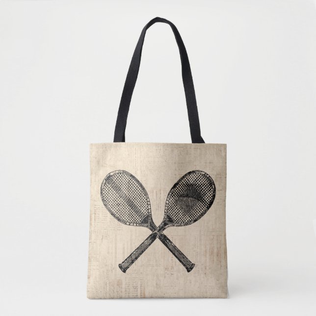 Tennis Rackets Antique Tennis Racquet Script Paper Tote Bag (Front)