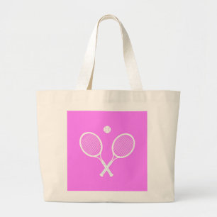 Tennis Rackets & Ball Deep Pink   Large Tote Bag