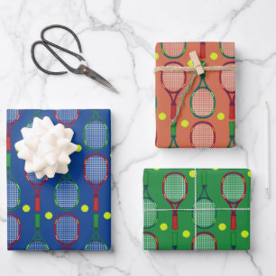Tennis Rackets & Balls Pattern Wrapping Paper Sheet