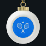 Tennis Rackets Blue Background   Ceramic Ball Christmas Ornament<br><div class="desc">White Tennis Rackets. Active life motif. Tennis equipment on blue background. For tennis lover.</div>