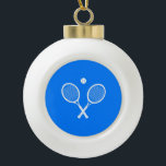 Tennis Rackets Blue Background   Ceramic Ball Christmas Ornament<br><div class="desc">White Tennis Rackets. Active life motif. Tennis equipment on blue background. For tennis lover.</div>
