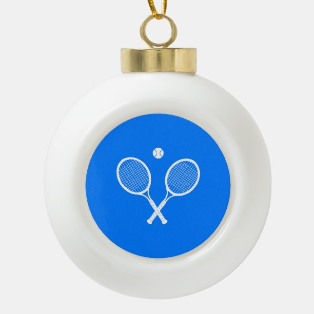 Tennis Rackets Blue Background   Ceramic Ball Christmas Ornament (Front)