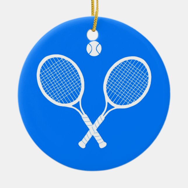 Tennis Rackets Blue Background   Ceramic Tree Decoration (Front)