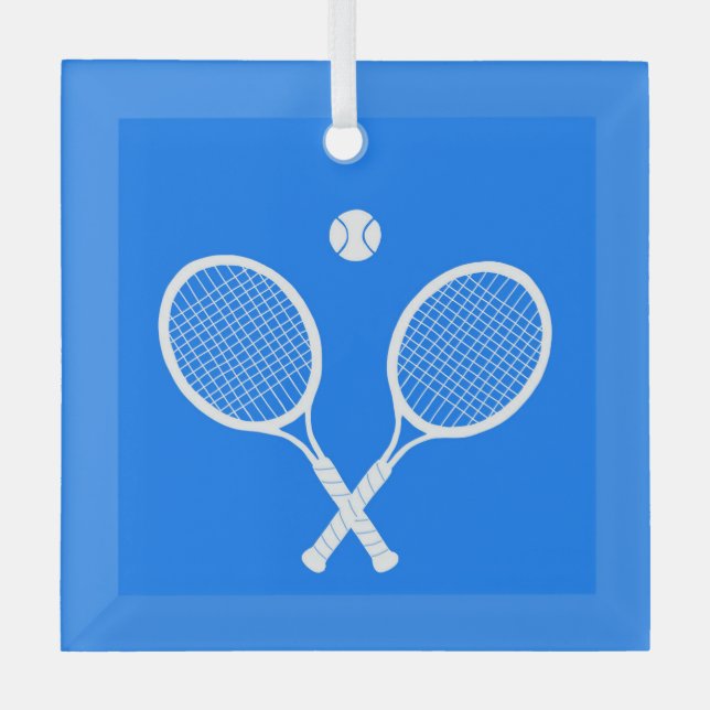 Tennis Rackets Blue Background   Glass Tree Decoration (Front)