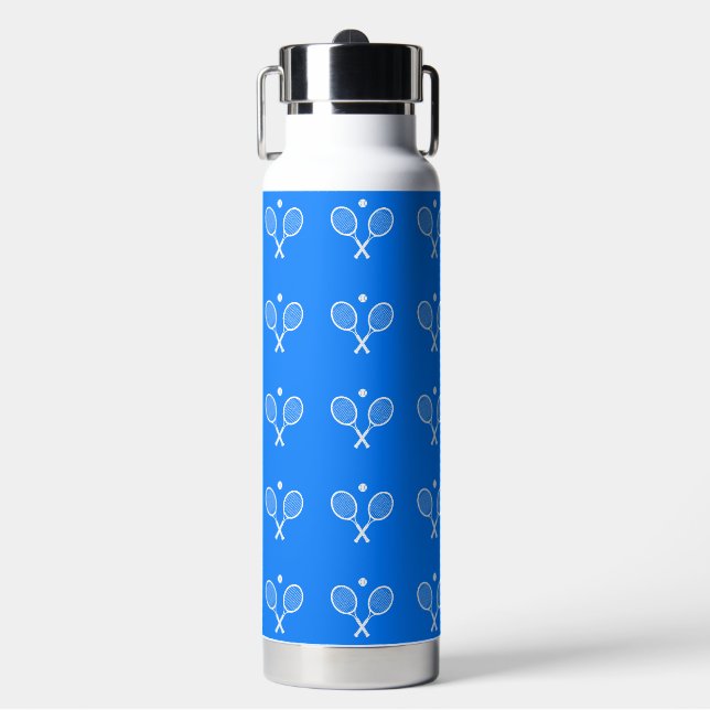 Tennis Rackets Blue Background Water Bottle (Front)