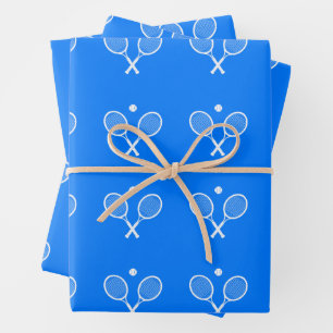 Tennis Rackets Blue Background  Wrapping Paper Sheet