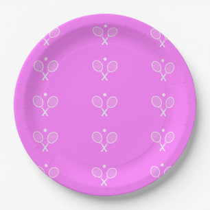Tennis Rackets Deep Pink Background   Paper Plate