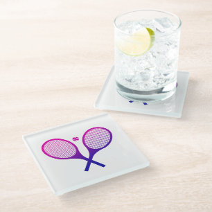 Tennis Rackets Magenta to Purple Ombre Glass Coaster