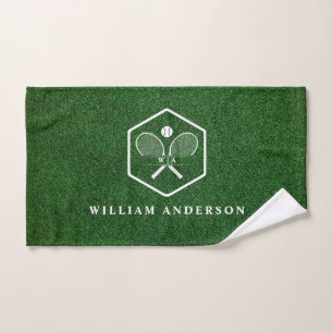 Tennis Rackets Monogram & Name Green Grass Court Hand Towel