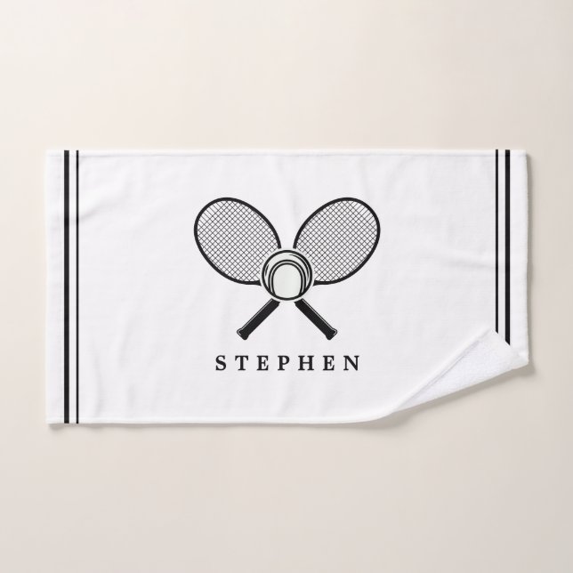 Tennis Rackets & Name Black & White Sports Hand Towel (Hand Towel)