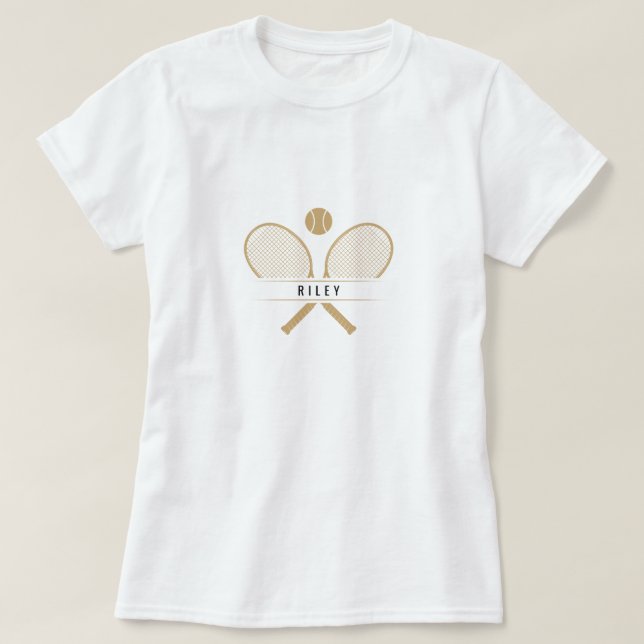 Tennis Rackets & Name Personalised Tennis T-Shirt (Design Front)