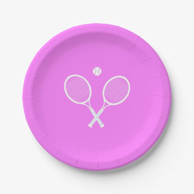 Tennis Rackets Party Deep Pink  Paper Plate (Front)