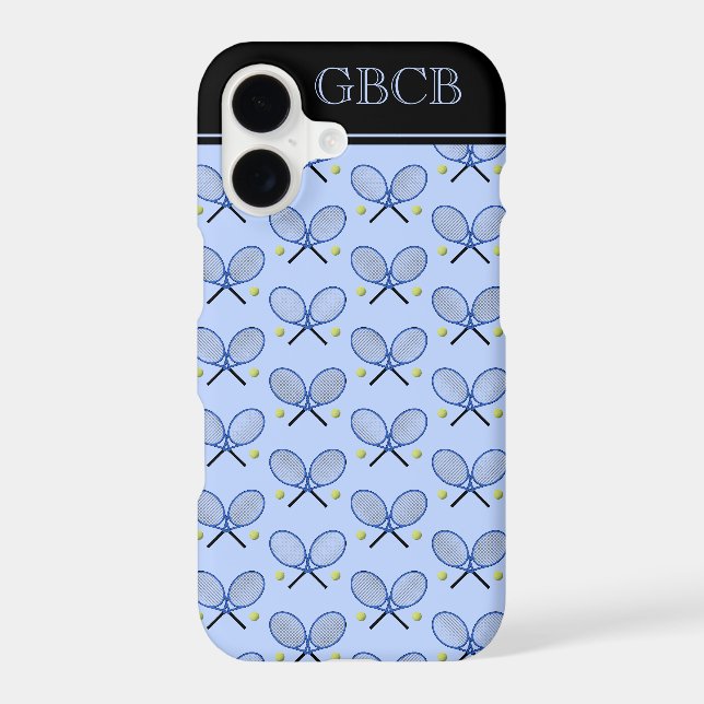 Tennis rackets pattern custom initials blue (Back)