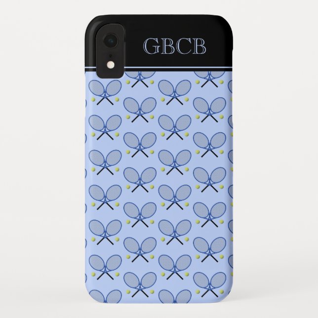 Tennis rackets pattern custom initials blue Case-Mate iPhone case (Back)