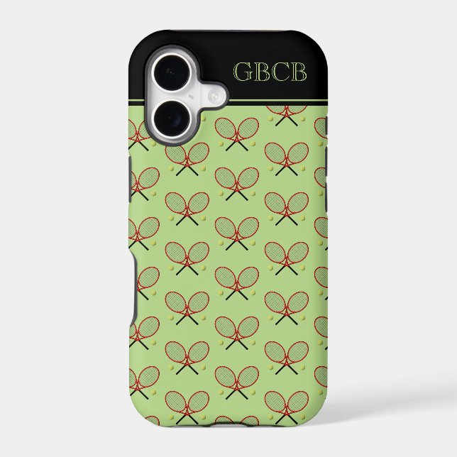 Tennis rackets pattern custom initials green (Back)