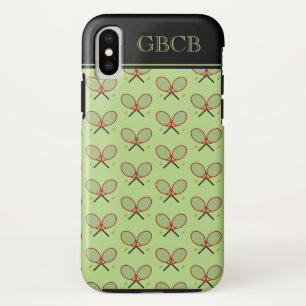 Tennis rackets pattern custom initials green iPhone XS case