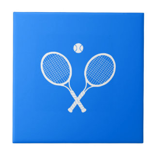 Tennis Rackets with Ball on Blue Background Tile